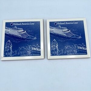 2 Holland America Line Coaster Delft Tiles Cruise Ship Eurodam & Nieuw Amsterdam